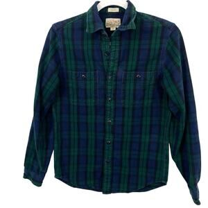 J Crew Mens size XS Flannel Shirt Black Watch Tartan Green Blue Classic Long Slv